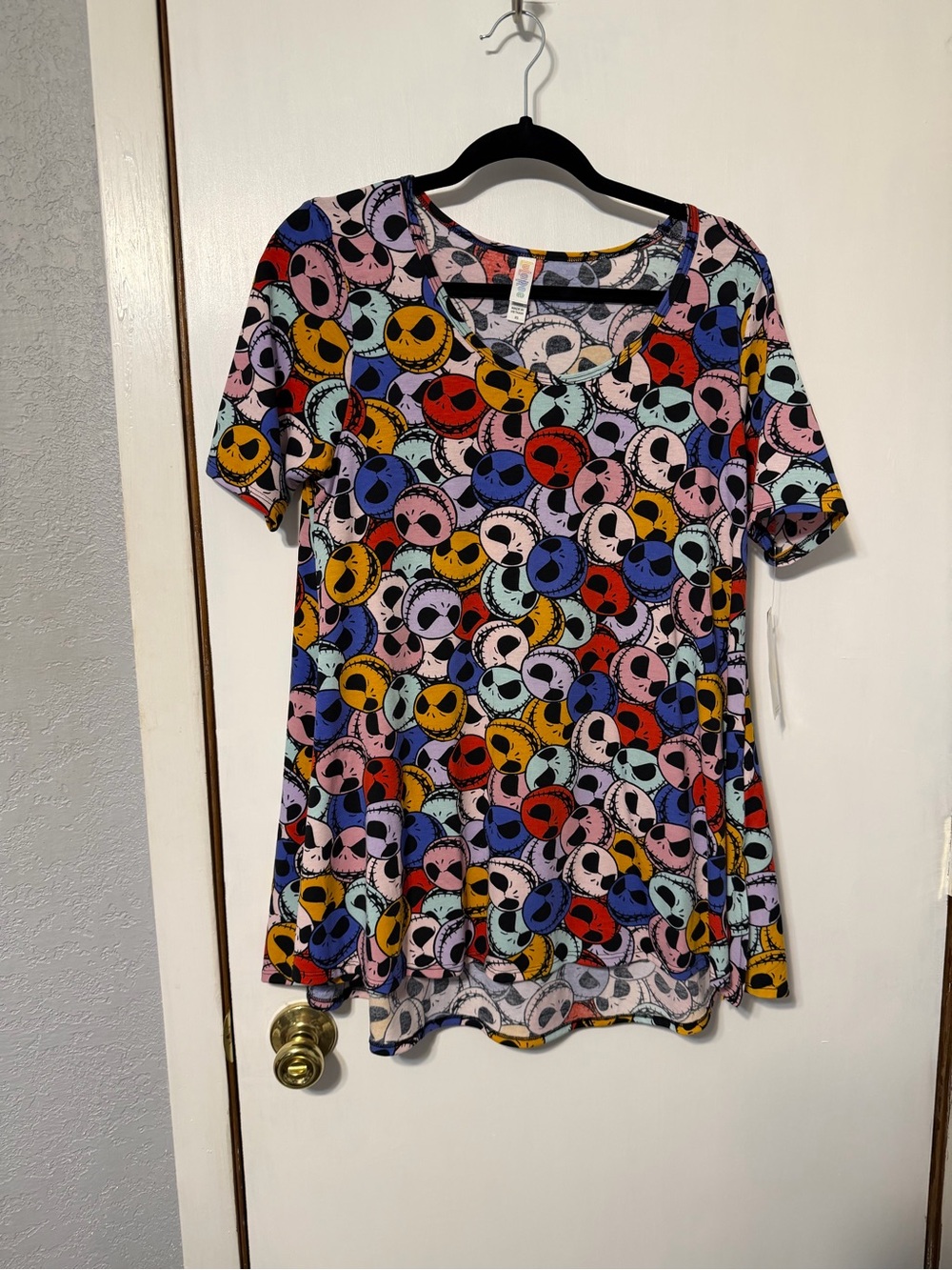 LuLaRoe Multicolor Short Sleeve Tee with Jack Skeleton Print